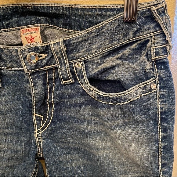 TRUE RELIGION Women Blue Embellished Disco Joey Big 7 Jeans Size 30 - Picture 7 of 10